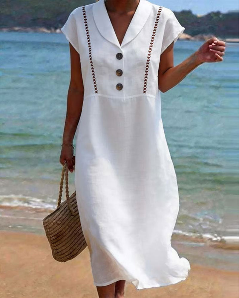 Peter Pan Collar Button Hollow Dress