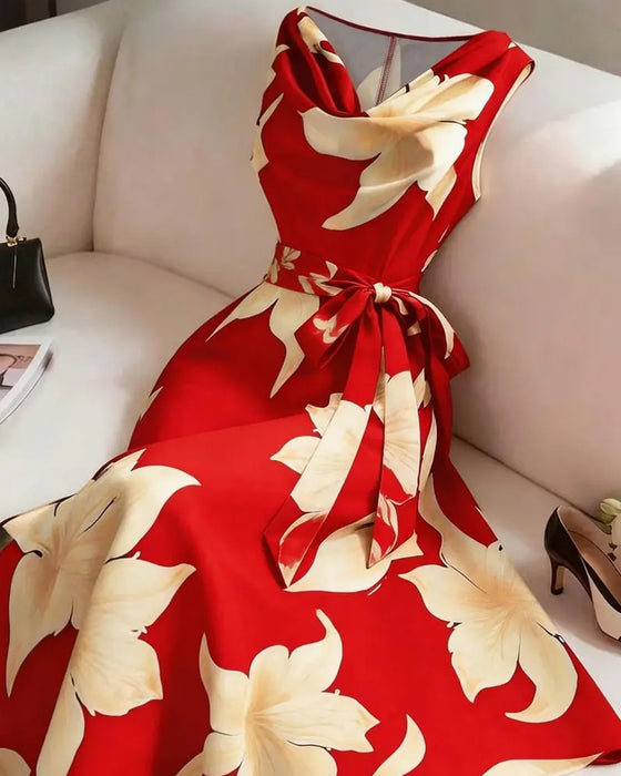 Mock Neck Sleeveless Floral Dress