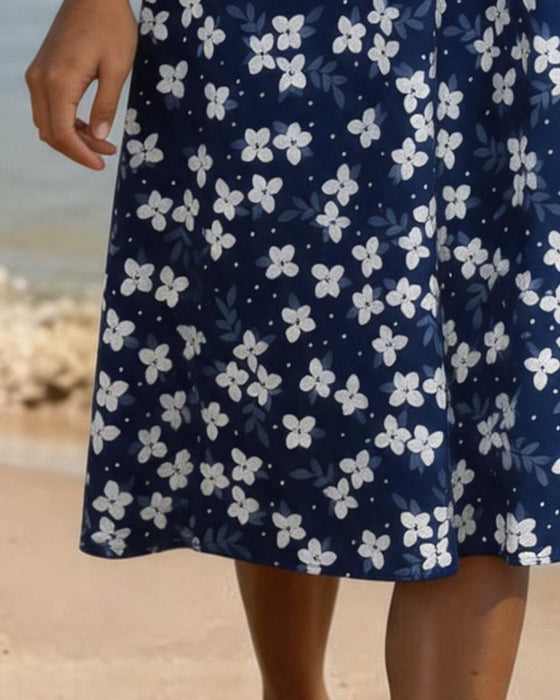 Small Floral Waist-Cinching A-Line Midi Dress