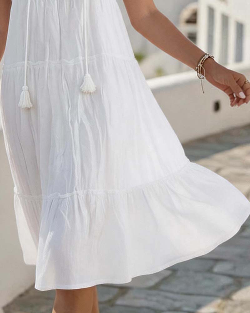 V-Neck Lace-Up Short-Sleeved Dress