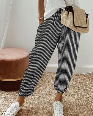 Casual Striped Cropped Pants