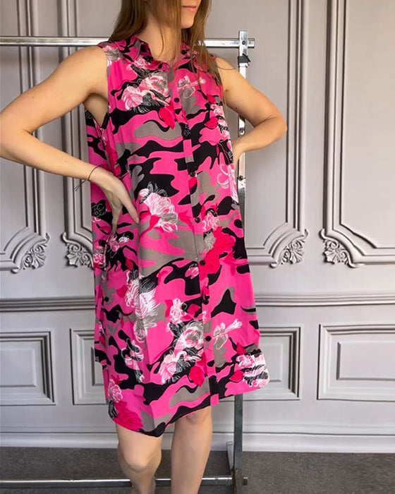 Sleeveless lapel button down dress