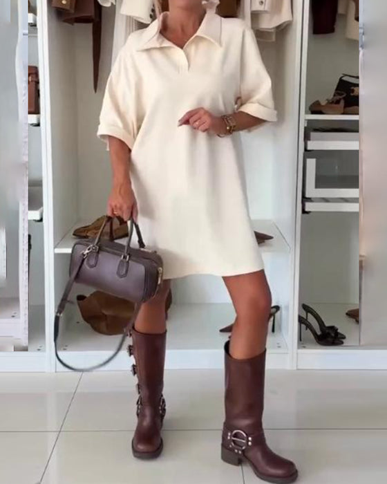 Casual Shirt Collar Solid Color Dress