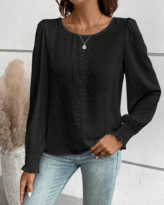 Simple Round Neck Solid Color Blouse