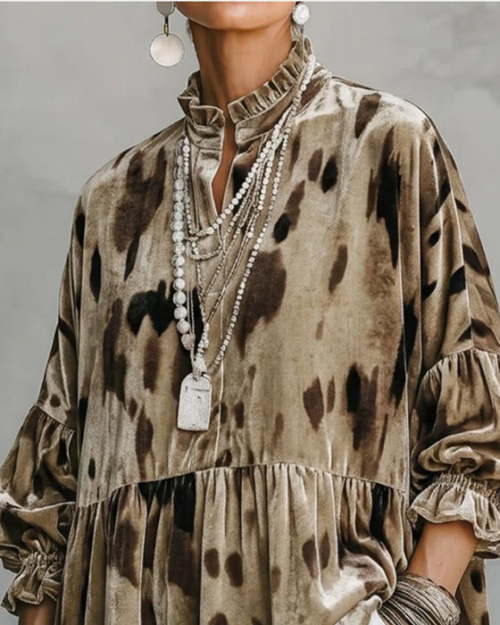 V-Neck Ruffle Contrast Panel Blouse