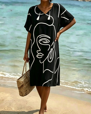 V-Neck Short Sleeve Shift Dress