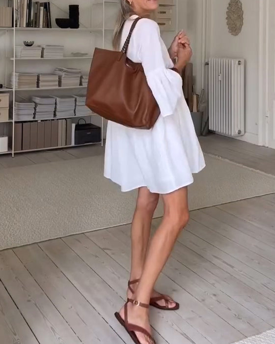V-Neck Casual Solid Dress