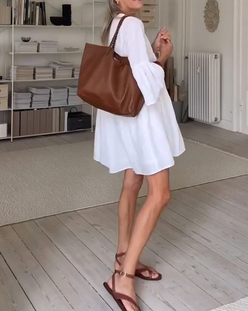 V-Neck Casual Solid Dress