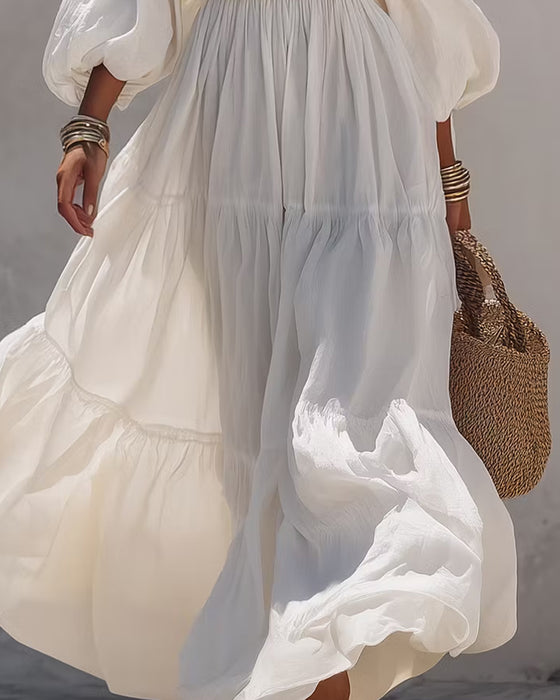 Off-Shoulder Thin Strap Lantern Sleeve Dress