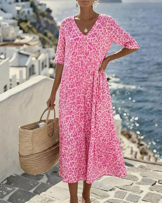 Leopard V-Neck Loose Dresses