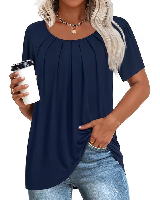 Pleated Casual Short Sleeve T-Shirt