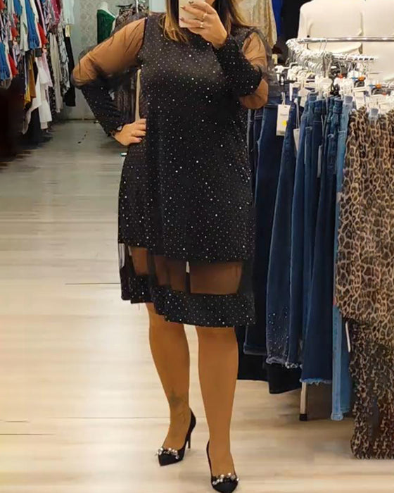 Solid Color Long-Sleeved Shimmering Dress