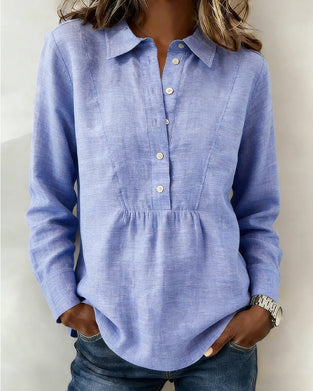Button-Down Lapel Cotton Linen Blouse