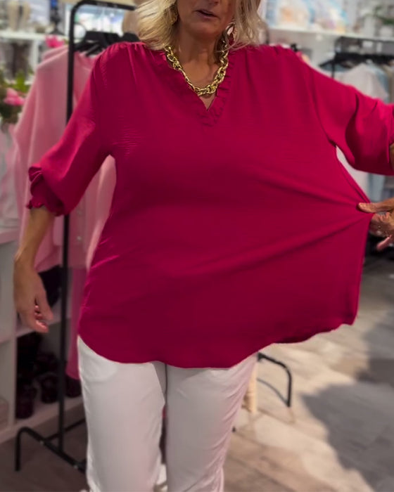 V-Neck Pullover Loose Casual Blouse