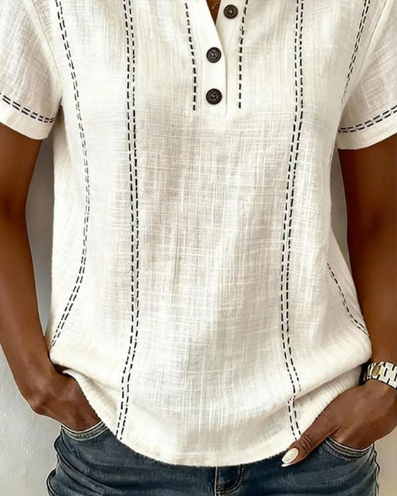 Fashion Casual Button V-Neck T-Shirt