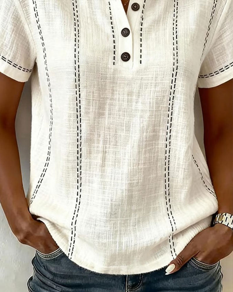 Fashion Casual Button V-Neck T-Shirt