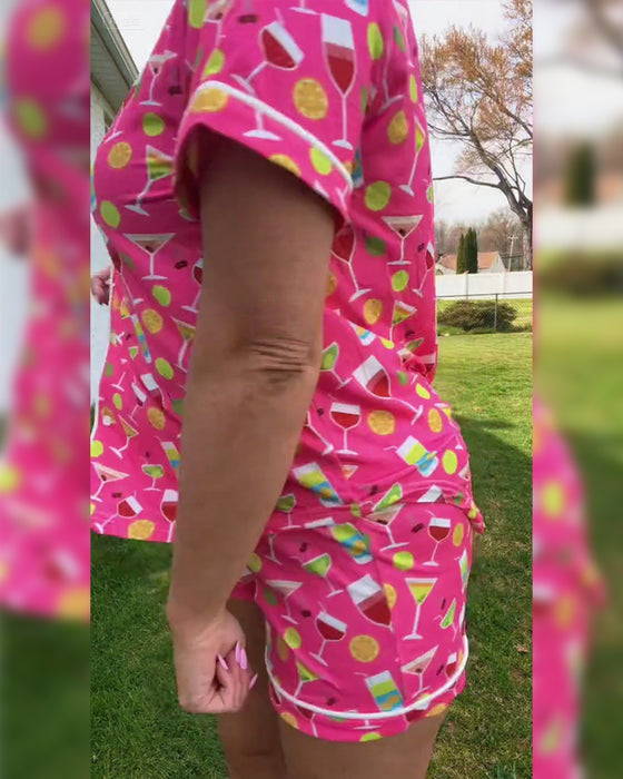 Wine Bottle Print Casual Two-Piece Sets