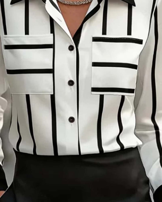 Striped Pocket Satin Casual Shirt