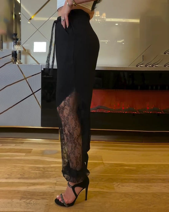 Lace Patchwork Elastic Waist Lantern Pants