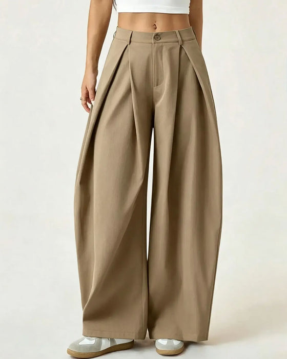 High-Waisted Pleated Wide-Leg Trousers