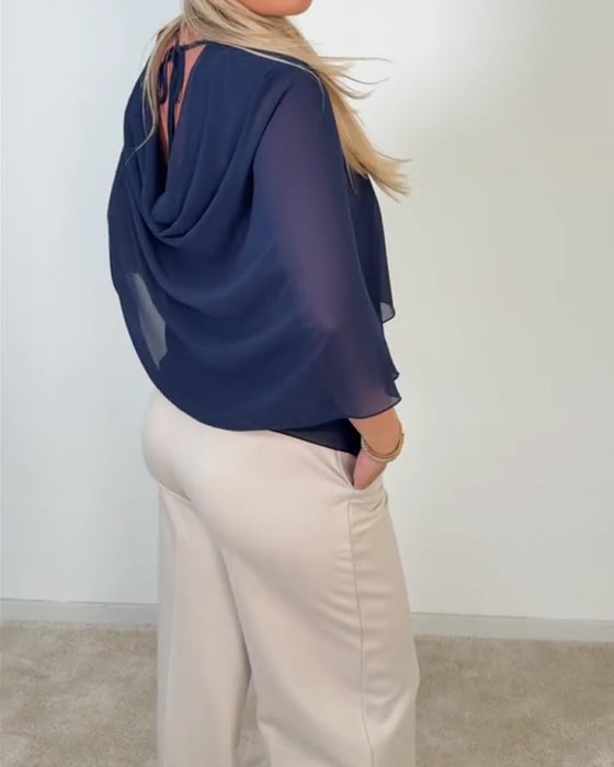 Bell Sleeve Crew Neck Blouse