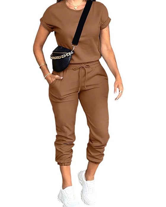 Solid Crew Neck Short Sleeve Set