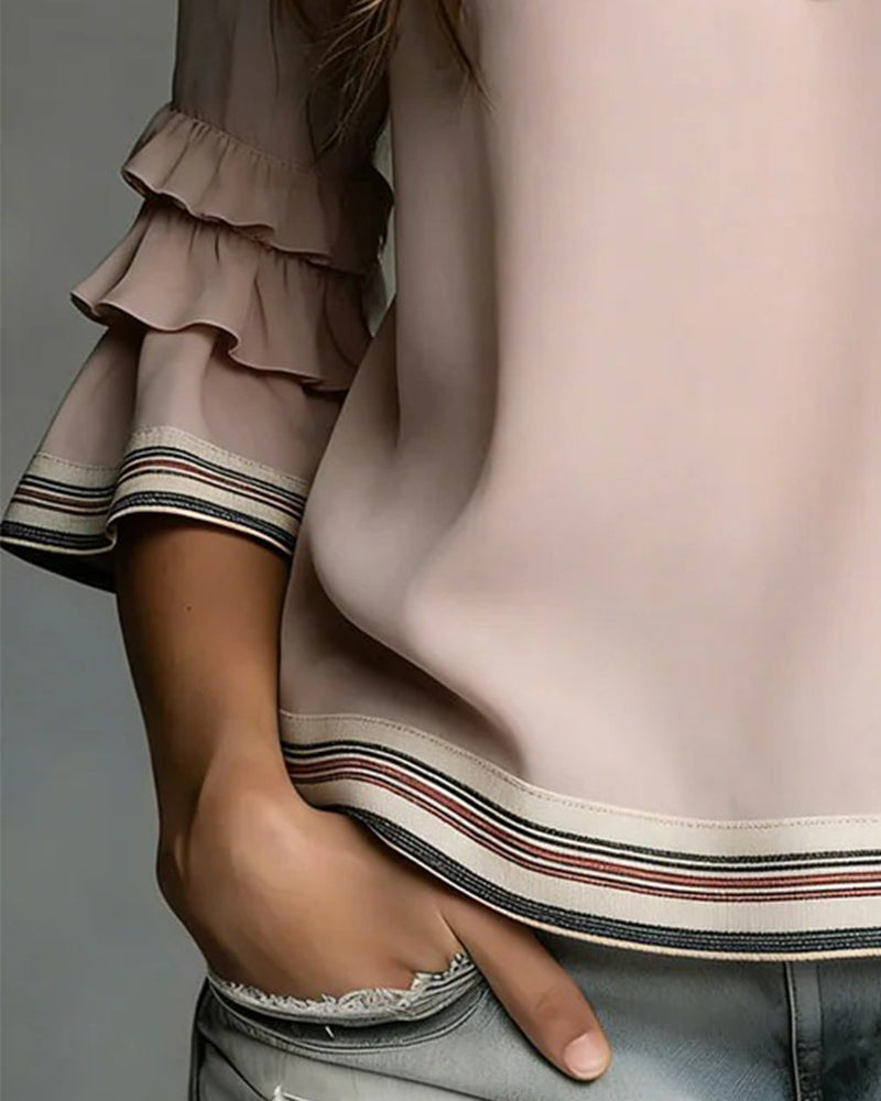 Three-Layer Ruffled Three-Quarter Sleeve Blouse
