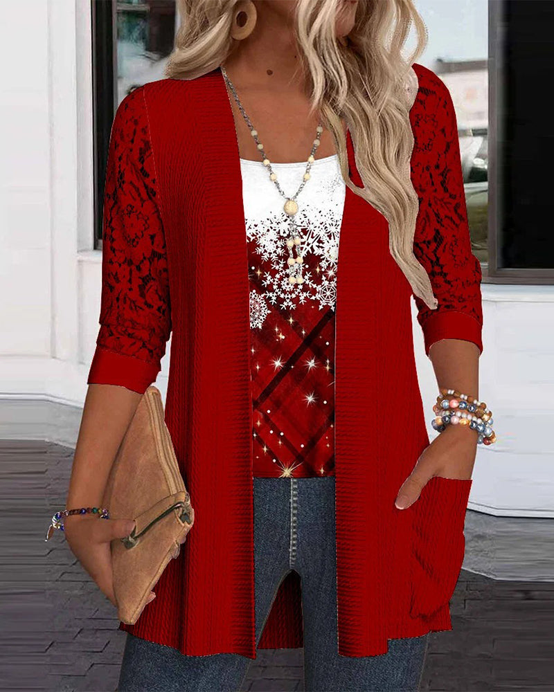 Mock Two-Piece Printed Knit Top