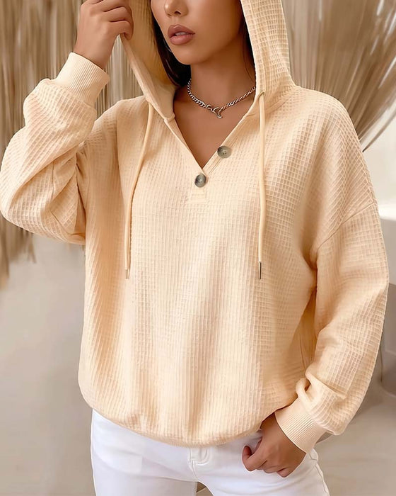 Casual Solid Color Drawstring Sweatshirt
