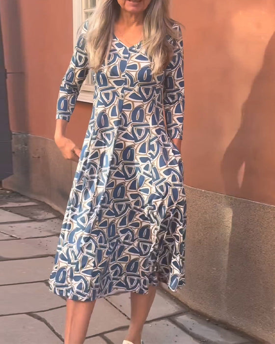 V-Neck Printed Lantern Dress