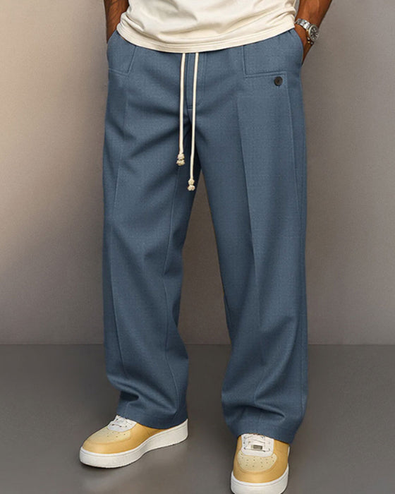 Men's Solid Color Pocket Button Drawstring Pants