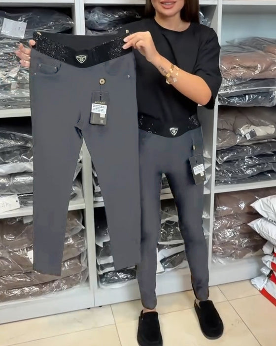 Stylish Solid Color Stretch Pants