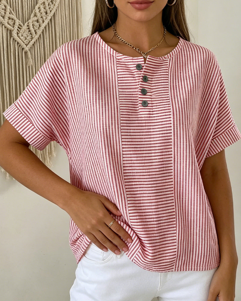 Round Neck Short Sleeve Blouse