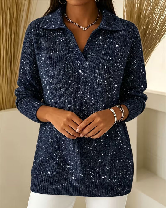 Lapel Long Sleeve Lazy Pullover