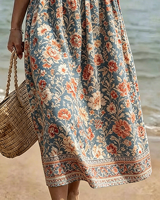 Mini V-Neck Floral Patchwork Dress