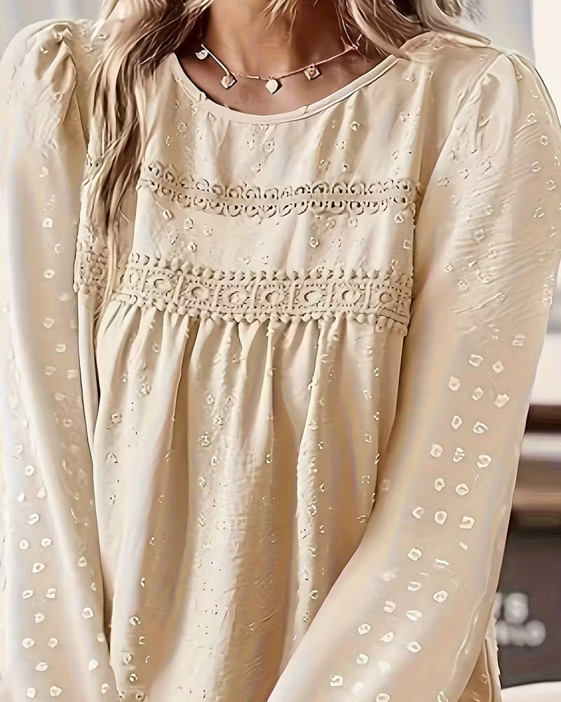 Lace Paneled Crew Neck Blouse
