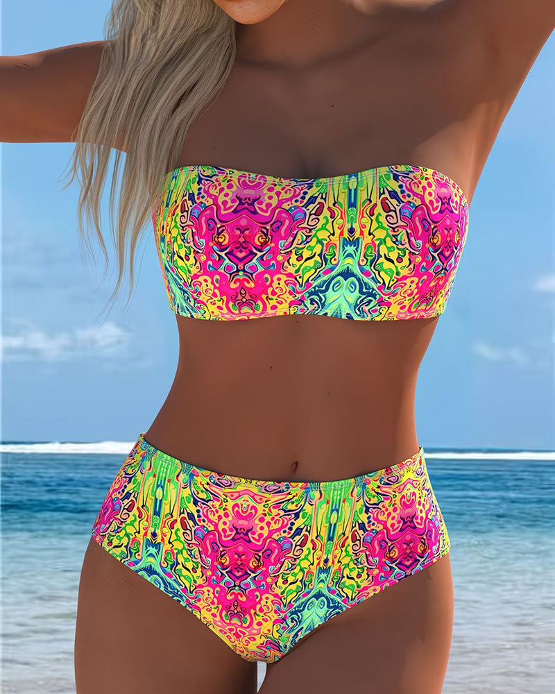 Strapless Color Print Bikini