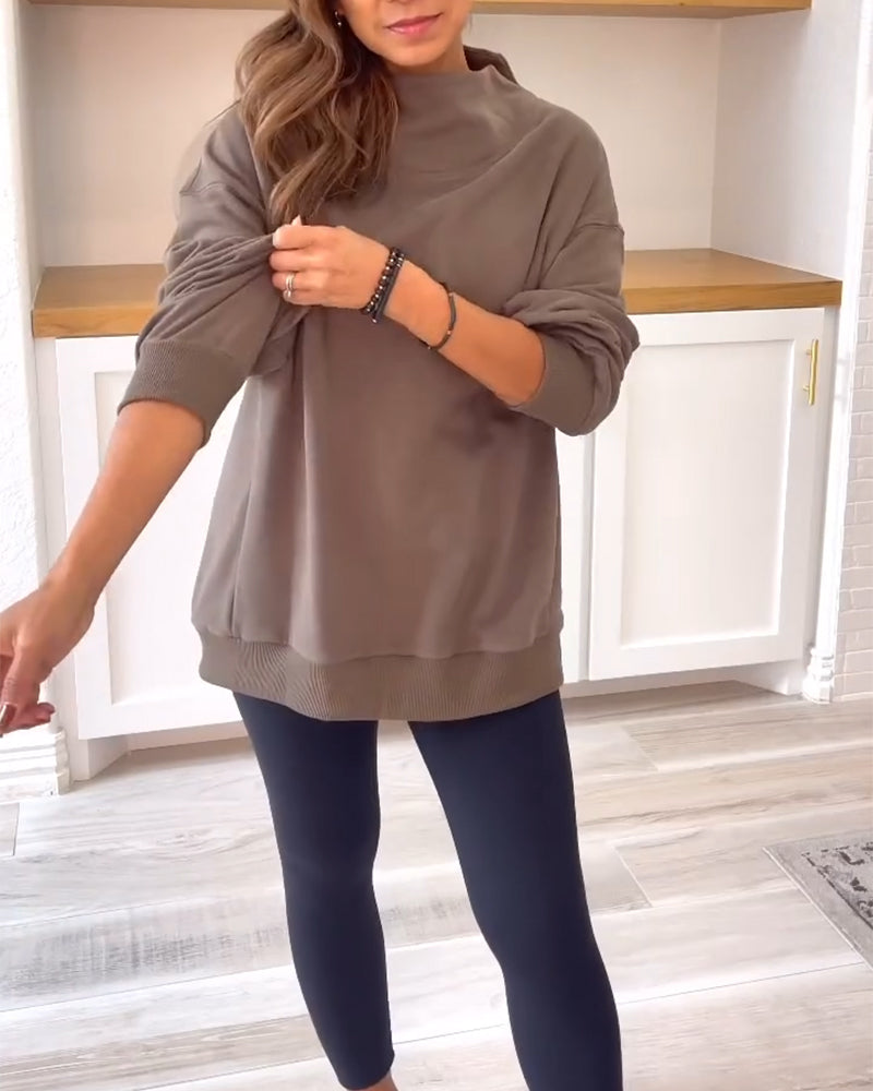 Retro solid color split stand collar sweatshirt
