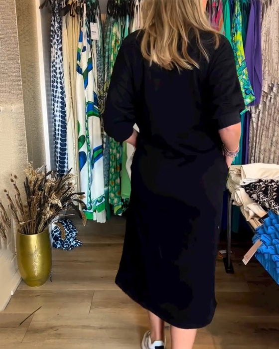 Solid Color Round Neck Dress