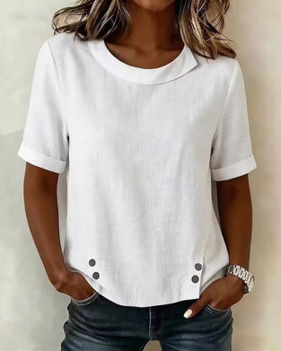 Short Sleeve Irregular Design Neck Blouse