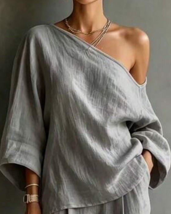 One-Shoulder Asymmetrical Wide Leg Pants Set