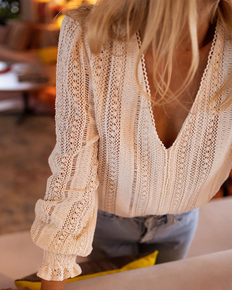 V-Neck Solid Long Sleeve Blouse