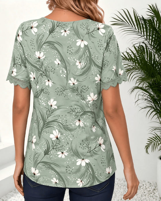 Faux Layered Wave Ruffle Print T-Shirt