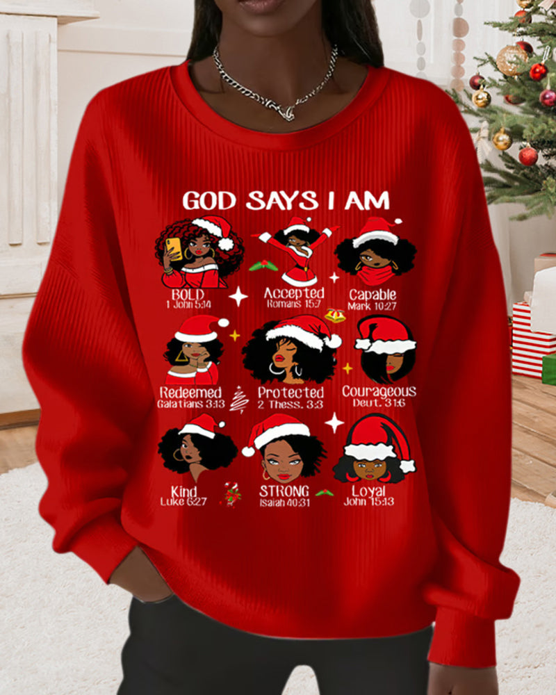 Christmas Hat Print Crew Neck Sweatshirt