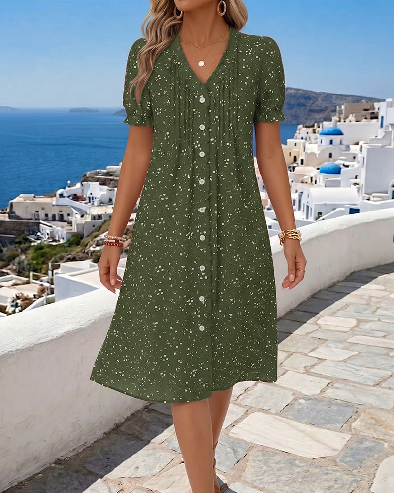 Floral V-Neck Button-Front Dress