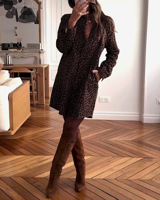 Long-Sleeved Leopard Print Shirt Dress
