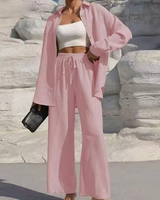 Long-Sleeve Casual Solid Color Set
