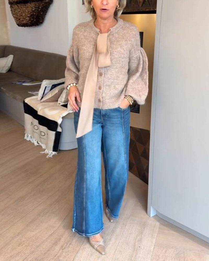 Elegant Lantern Sleeve Cardigan