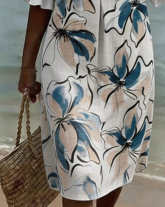 V-Neck Watercolor Floral Sheath Dress