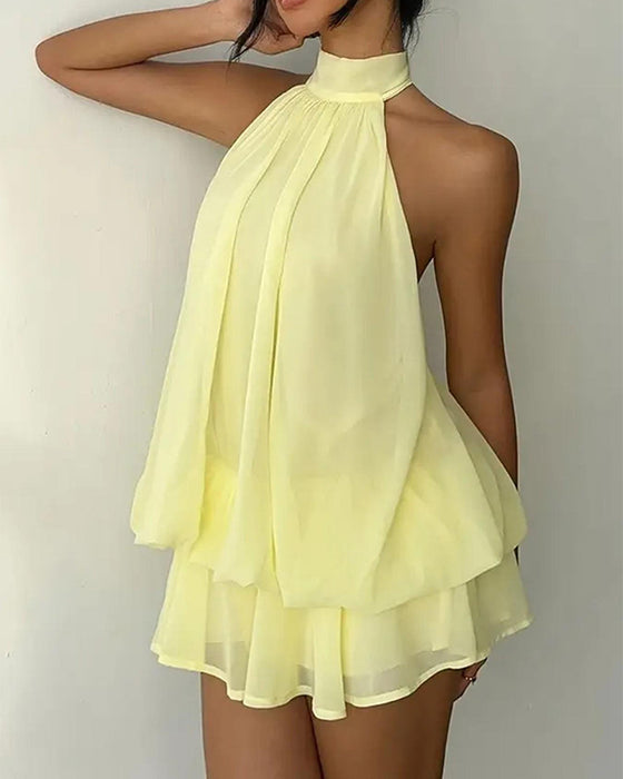 Halter Neck Chiffon Mini Dress